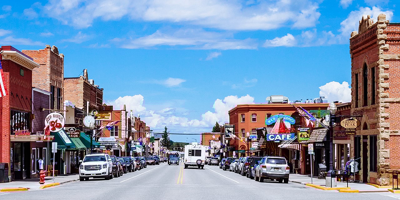 Street view of a city's downtown street